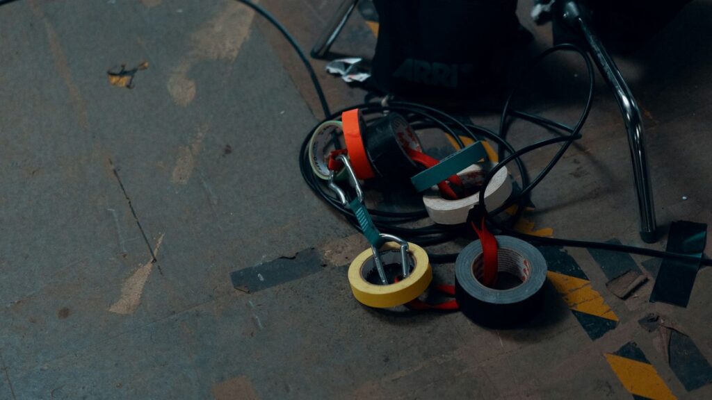 black red and yellow corded headphones