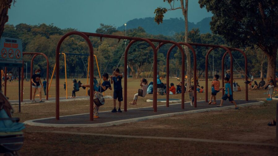 a group of people on a playground