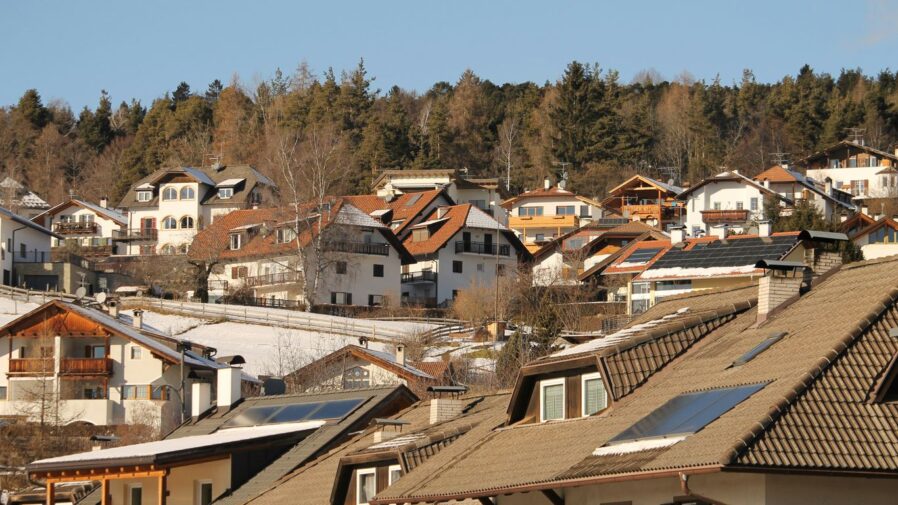 A view of a city with lots of houses