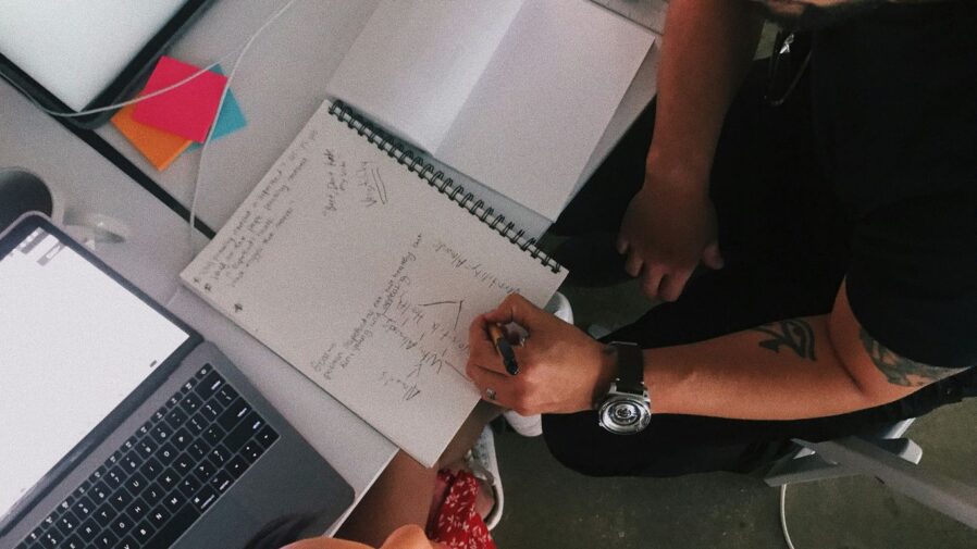 white spiral notebook on table