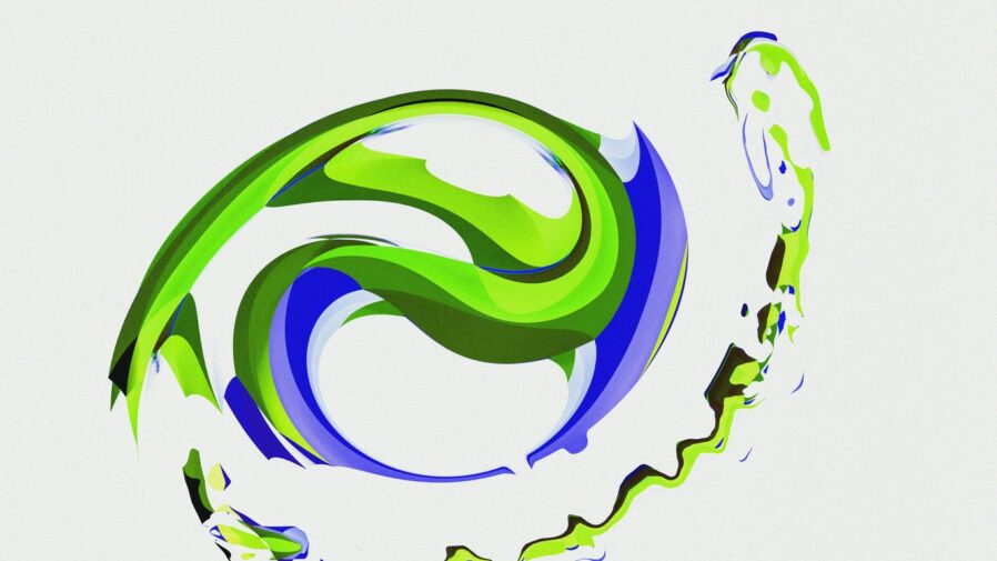 A green and blue logo on a white background