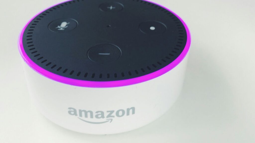 white and black Amazon Echo Dot 2