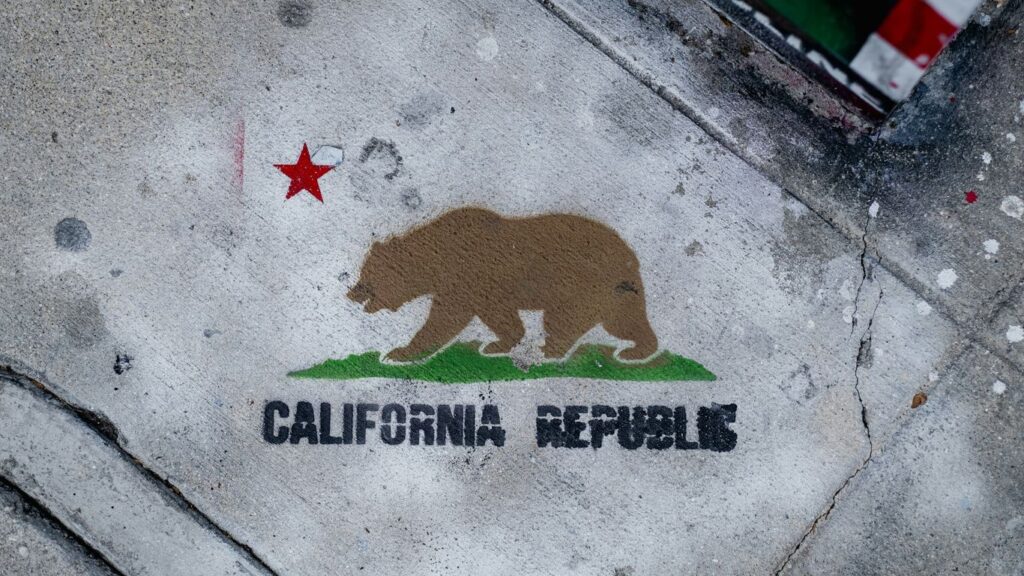 a sidewalk with a bear painted on it