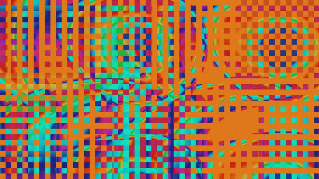A multicolored pattern of squares and dots