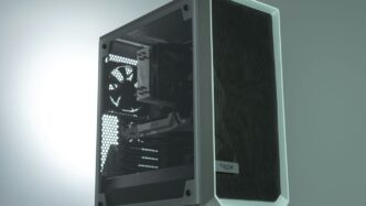 a computer tower with a black screen