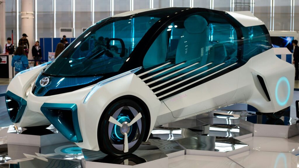 white and blue vehicle inside the building