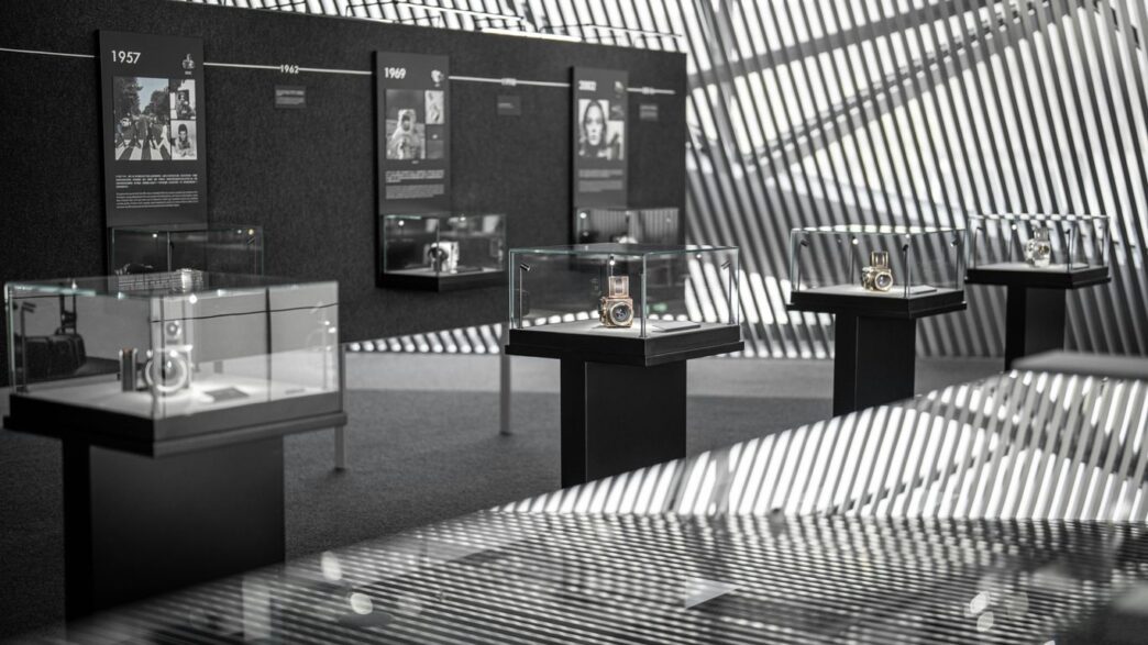 A black and white photo of a museum