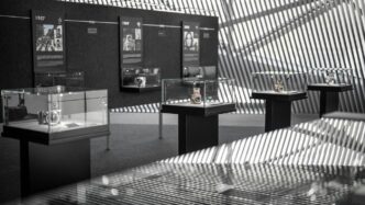 A black and white photo of a museum