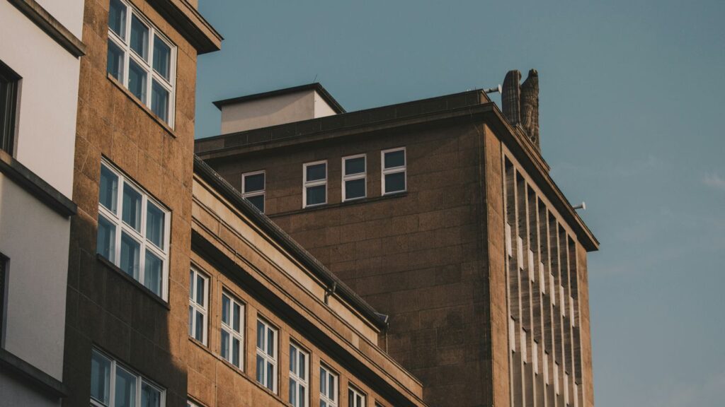 a building with a blue sky
