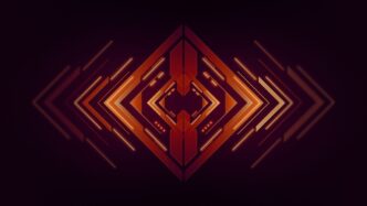 a dark background with an orange and red pattern