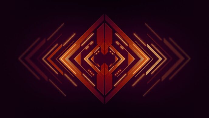 a dark background with an orange and red pattern