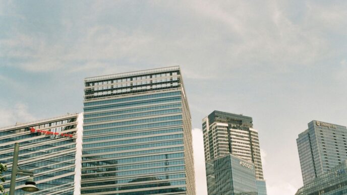 white and blue high rise building