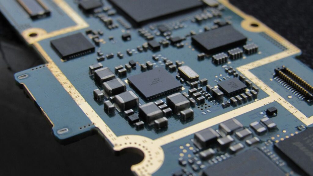 A close up of a computer mother board