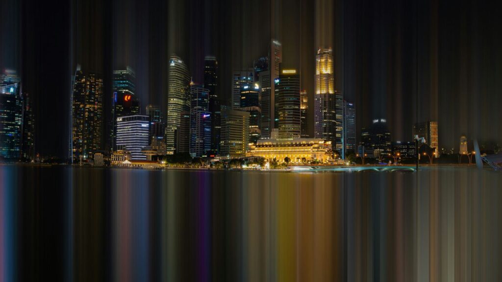 a picture of a city skyline at night