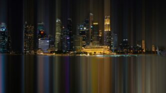 a picture of a city skyline at night
