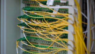 Yellow and green cables are neatly connected.