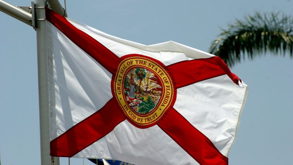 the flag of the state of florida flying in the wind