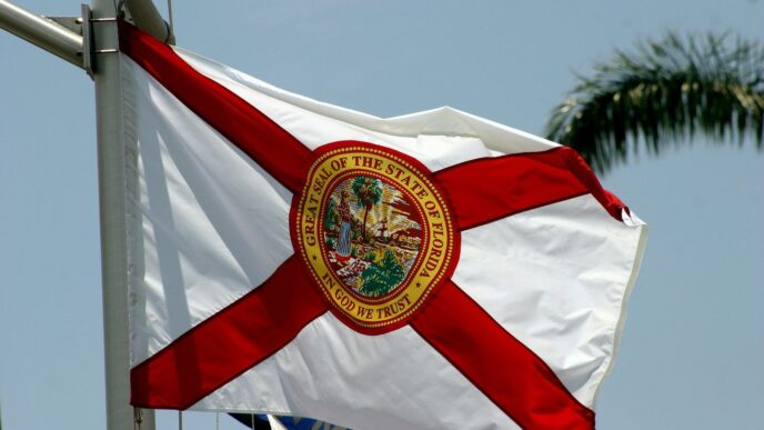 the flag of the state of florida flying in the wind