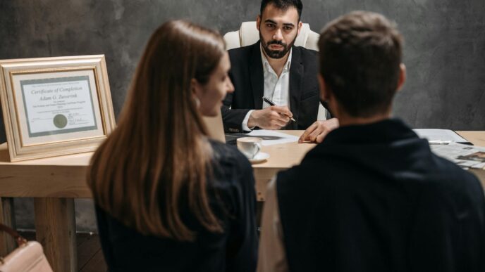 lawyer talking to clients