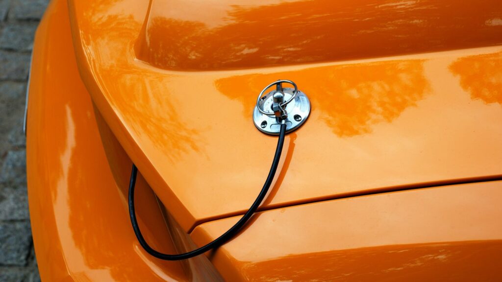 a close up of the hood of a car