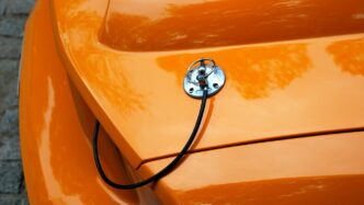 a close up of the hood of a car