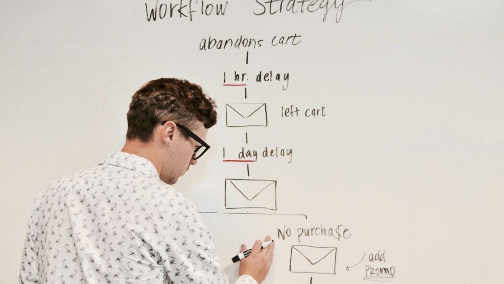 man writing on whiteboard