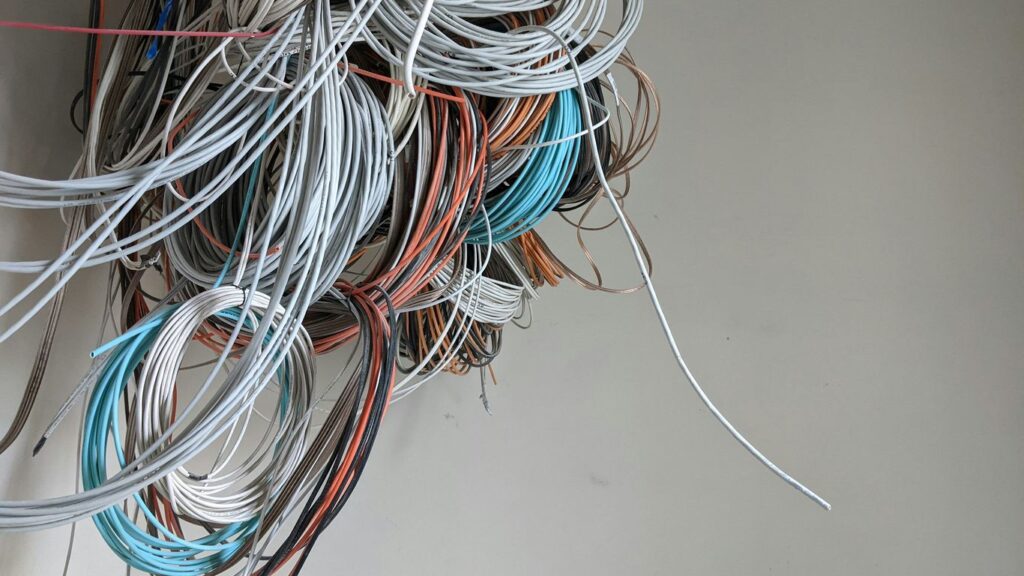 blue white and red coated wires