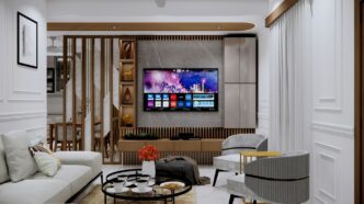A living room filled with furniture and a flat screen TV