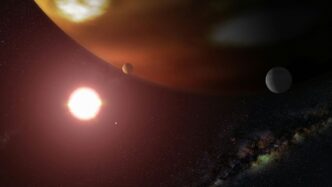a solar system with two planets in the background