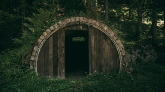 brown wooden tunnel in forest