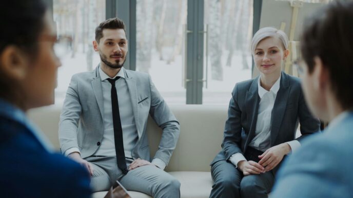 Business professionals in a meeting discussion