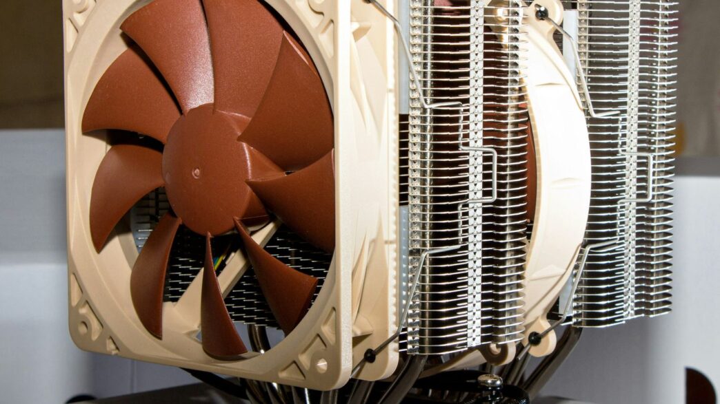 brown and white box fan