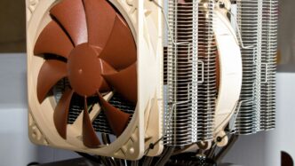 brown and white box fan