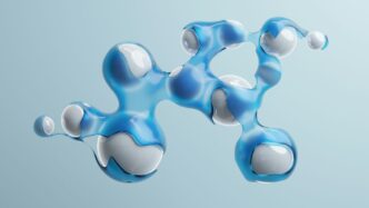 a blue and white object floating in the air