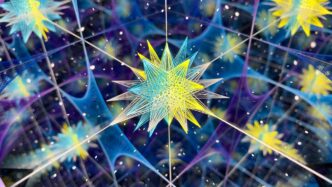 a star in the middle of a blue and yellow background
