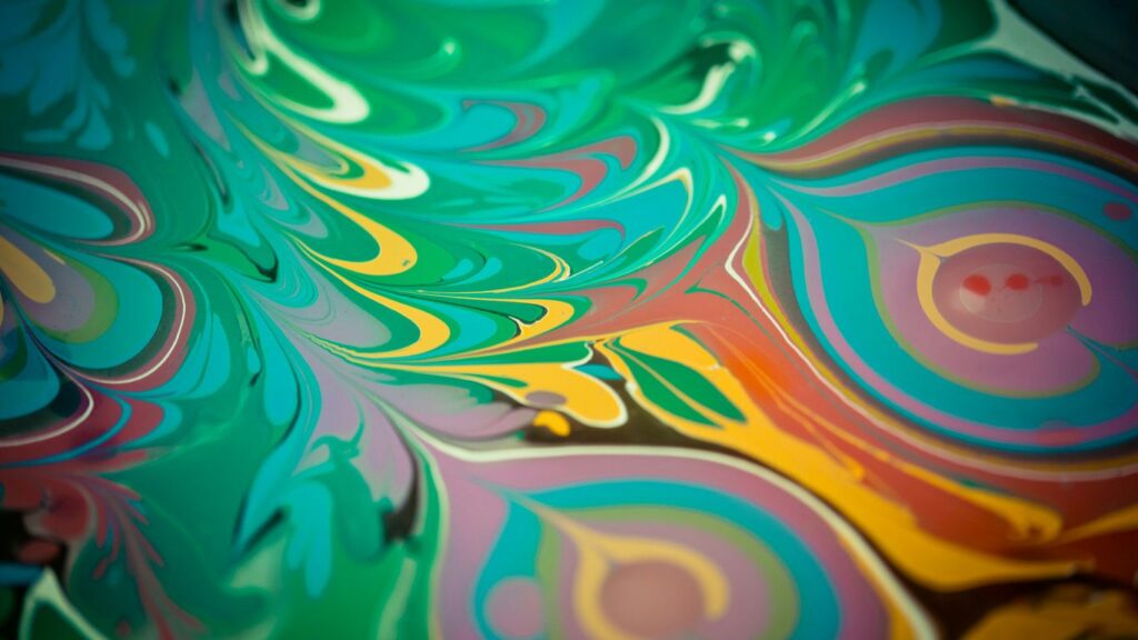 green purple and yellow abstract painting