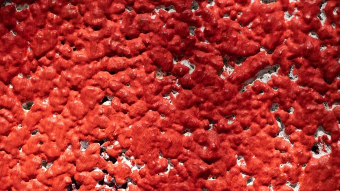 a close up of a red and black surface