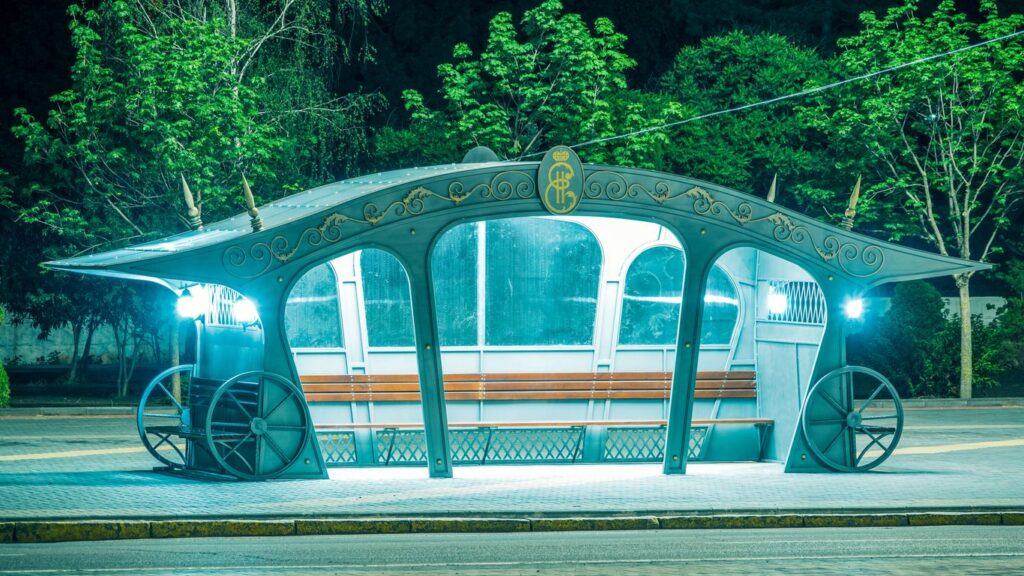 blue and white train on rail