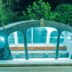 blue and white train on rail