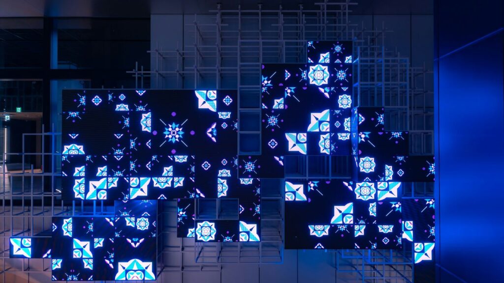 a group of squares that are on a wall