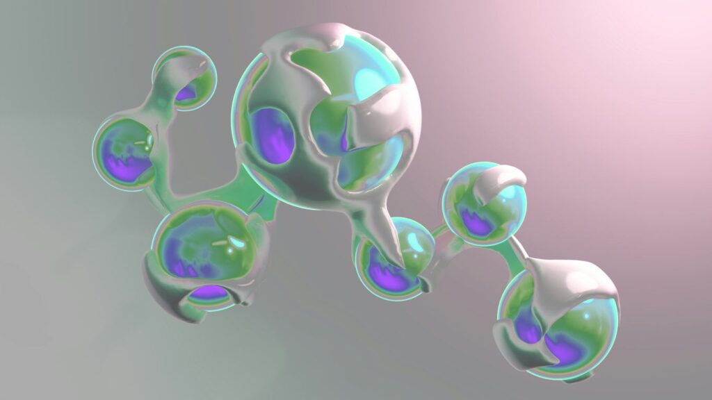 Abstract, bubbly, and colorful 3D rendering.
