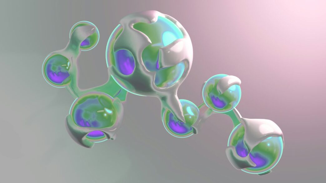 Abstract, bubbly, and colorful 3D rendering.