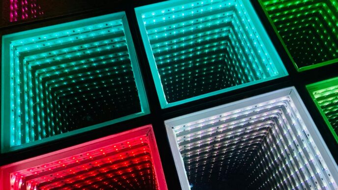 green and red glass panel