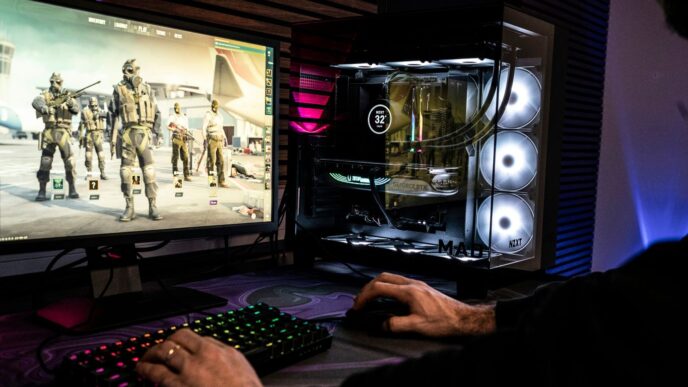 A man is playing a video game on his computer