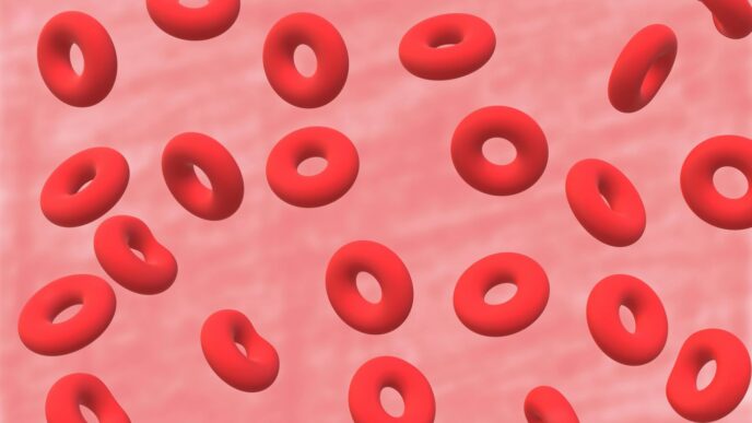 a bunch of red donuts floating in the air