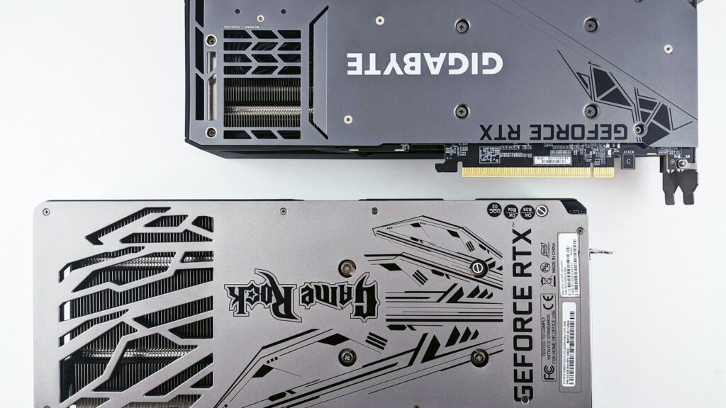 a close up of a graphics card on a white surface