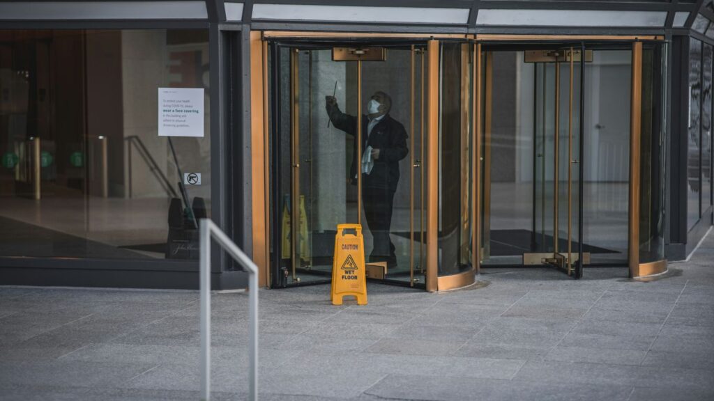 yellow caution wet floor sign