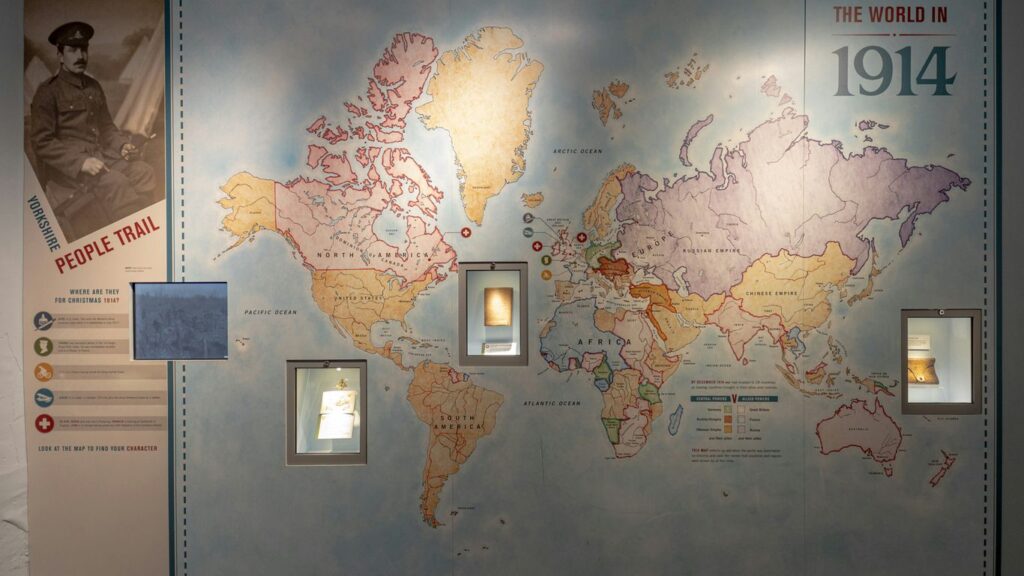 World map exhibit showing "the world in 1914"