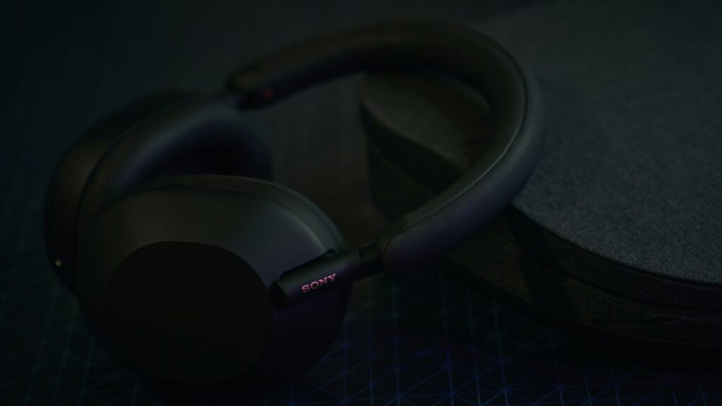 a pair of headphones sitting on top of a table