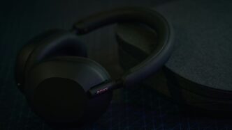 a pair of headphones sitting on top of a table